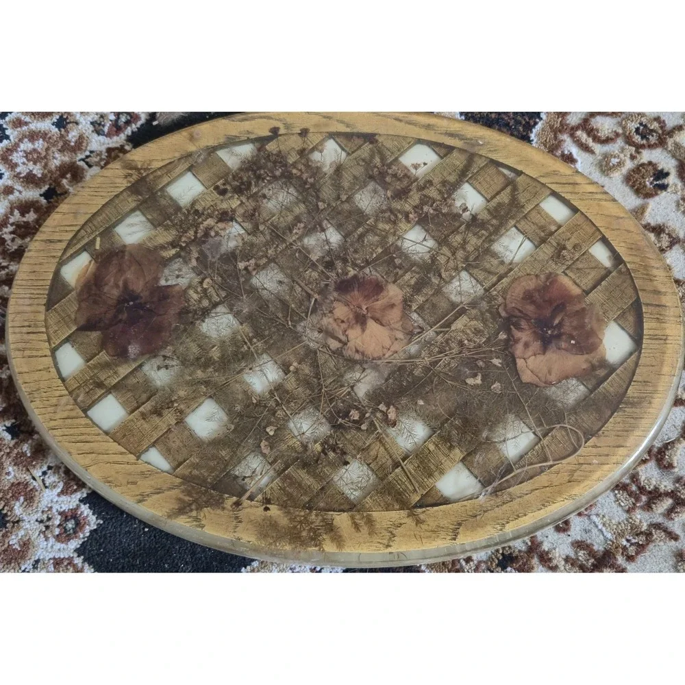 Vintage Oval Floral Pressed Flower Decorative‎ Tray  – Cottagecore